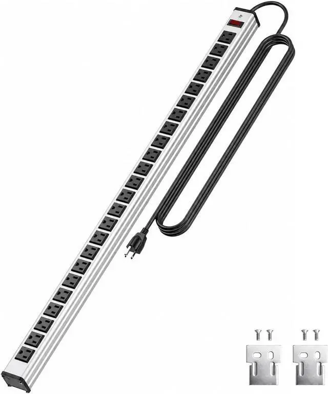 Main image of 24 Outlets Long Power Strip,Heavy Duty Metal Socket Power Strip,Aluminum with 15-Foot Extension Power Cord,ETL Certified