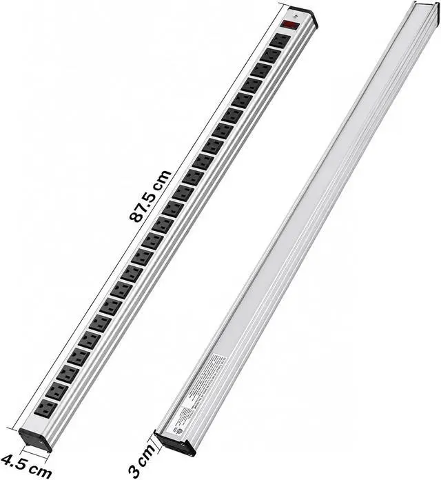 Alt view image 3 of 7 - 24 Outlets Long Power Strip,Heavy Duty Metal Socket Power Strip,Aluminum with 15-Foot Extension Power Cord,ETL Certified