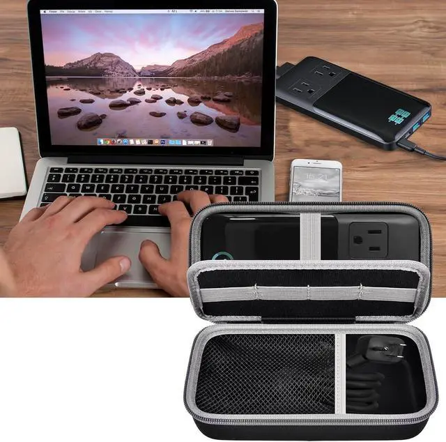Alt view image 6 of 7 - Comecase Travel Case for Anker 727/ Prime 6-in-1 USB C Charging Station | Hard Shell, Mesh Pocket and Elastic Cable Slots for Travelers, Business Trips, Camping and Remote Work, Box Only - Black