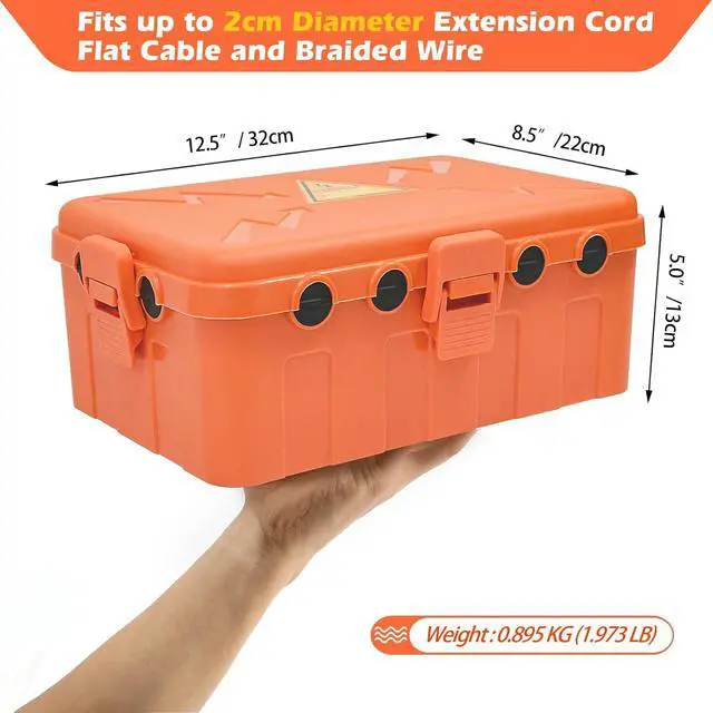 Alt view image 3 of 7 - Hrensaw Large Outdoor Electrical Box(12.5x8.5x5inch),IP54 Waterproof Outdoor Outlet Covers,Weatherproof Extension Cord Covers Protect Outlet,Plug,Timer,Power Strip,Holiday Light,Orange