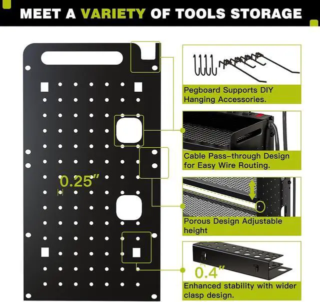 Alt view image 6 of 7 - NattyDot Power Tool Organizer Wall Mount, 8-Drill Charging Station, Black | 4-tier Garage Rack Stores 8 Cordless Drills and Tools; Built-in 8-outlet Power Strip Makes a Convenient Charging Workspace