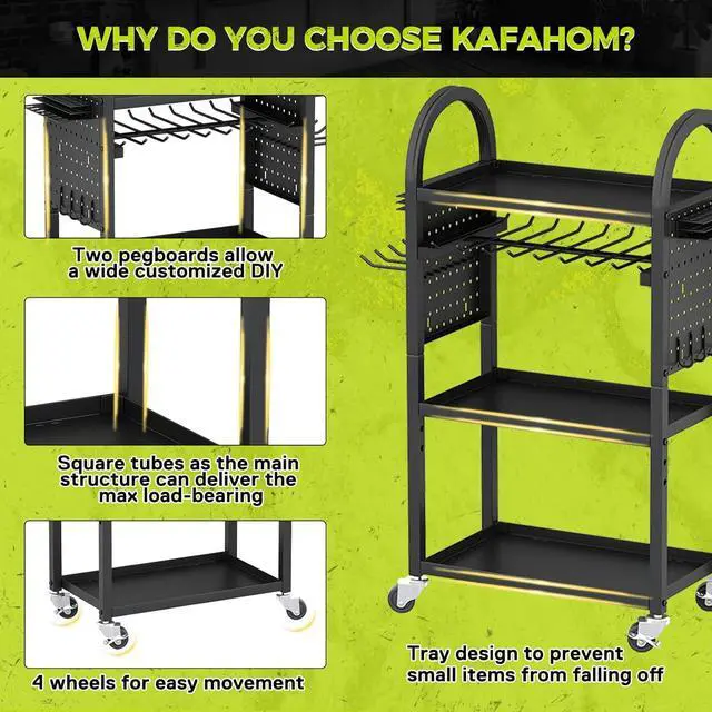 Alt view image 5 of 7 - Power Tool Organizer Cart with Charging Station,Garage Floor Rolling Storage on Wheels for Mechanic,Mobile 8 Drill Holder, Utility Cart with Battery Charging 8 Outlet Power Strip