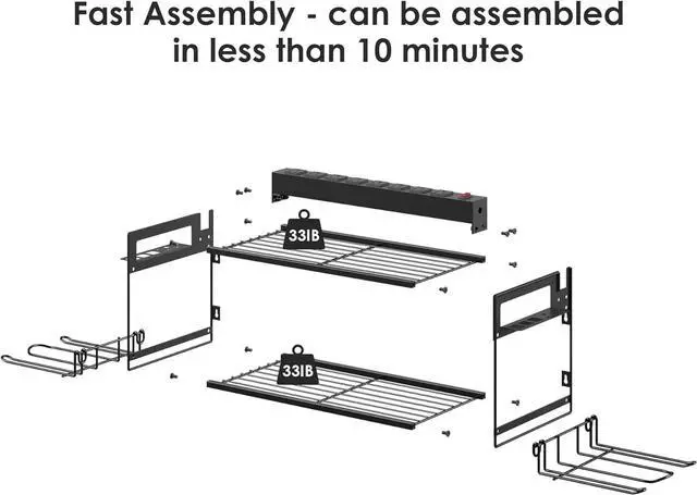 Alt view image 5 of 7 - CCCEI Garage Tools Storage with Charging Station. Power Tool Battery Organizer Utility Shelf with Power Strip. 4 Drills Holder Wall Mount Rack, Black.