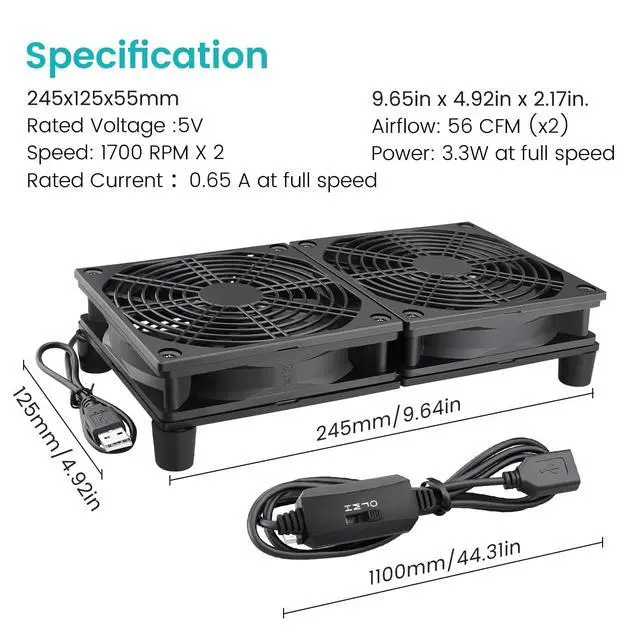 Alt view image 2 of 7 - Wathai 240mm Router Cooling Fan for Computer Cooler Small Box 5V USB | USB Powered Multi Speed Electronics Cooling Pad, Modem Receiver TV Box Amplifier Receiver Stand, Small Computer Fans