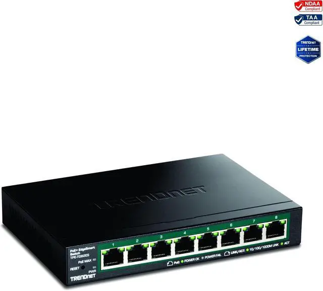 Alt view image 5 of 7 - TRENDnet 8-Port Gigabit EdgeSmart PoE+ Switch, TPE-TG82ES | Desktop Switch, wall mountable, compact, Lifetime Protection, Black
