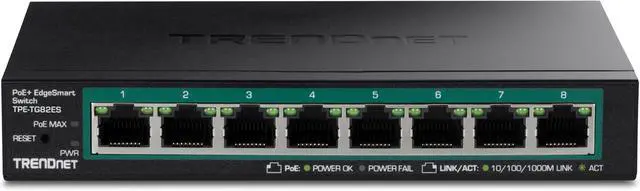 Alt view image 7 of 7 - TRENDnet 8-Port Gigabit EdgeSmart PoE+ Switch, TPE-TG82ES | Desktop Switch, wall mountable, compact, Lifetime Protection, Black