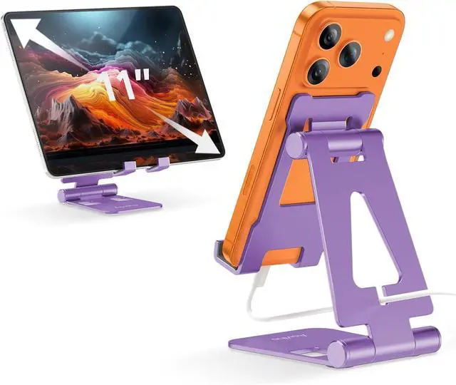 Main image of Aoviho Foldable Cell Phone Stand for Desk, Holder for iPhone,Purple | Folds Flat for Easy Storage, Hands-Free Viewing, Fits iPhone 17/16/15 Series & Samsung Galaxy, Ideal for Office & Home