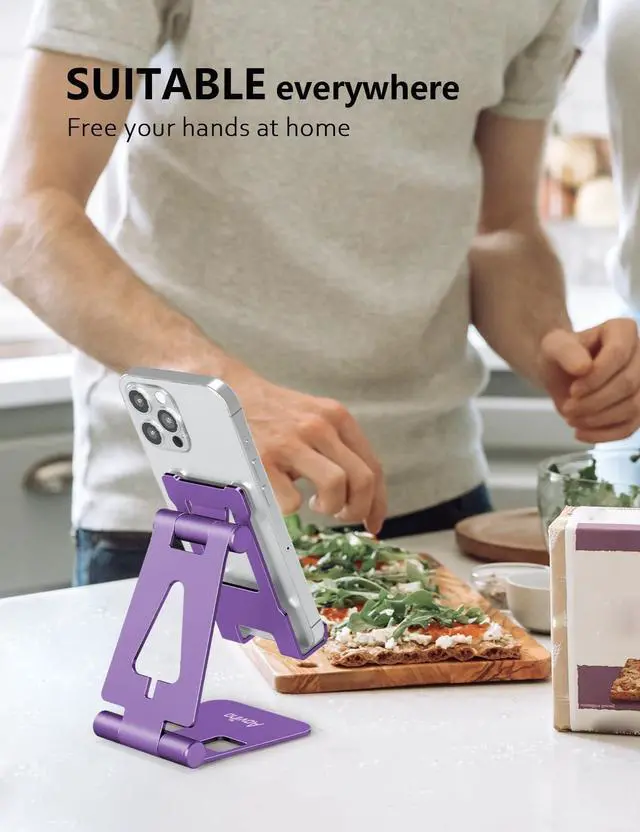 Alt view image 2 of 7 - Aoviho Foldable Cell Phone Stand for Desk, Holder for iPhone,Purple | Folds Flat for Easy Storage, Hands-Free Viewing, Fits iPhone 17/16/15 Series & Samsung Galaxy, Ideal for Office & Home