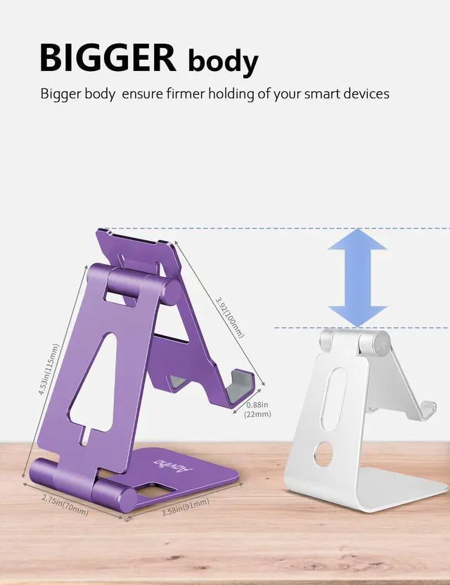 Alt view image 3 of 7 - Aoviho Foldable Cell Phone Stand for Desk, Holder for iPhone,Purple | Folds Flat for Easy Storage, Hands-Free Viewing, Fits iPhone 17/16/15 Series & Samsung Galaxy, Ideal for Office & Home