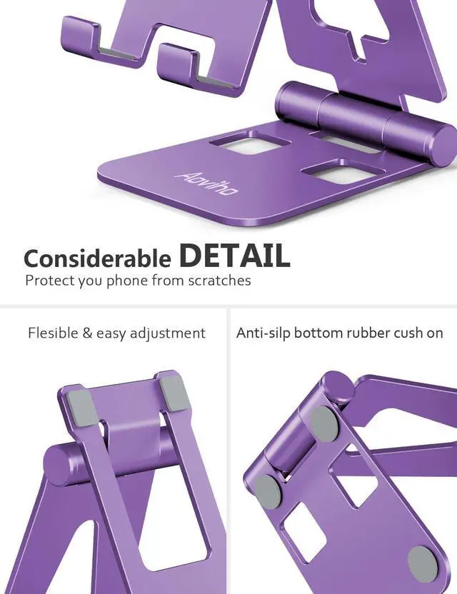 Alt view image 4 of 7 - Aoviho Foldable Cell Phone Stand for Desk, Holder for iPhone,Purple | Folds Flat for Easy Storage, Hands-Free Viewing, Fits iPhone 17/16/15 Series & Samsung Galaxy, Ideal for Office & Home