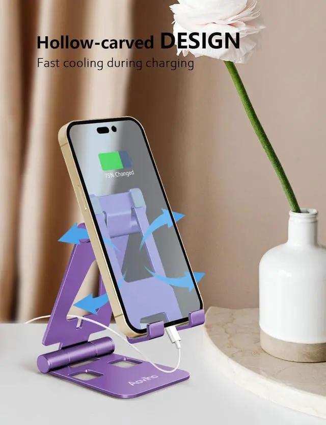 Alt view image 5 of 7 - Aoviho Foldable Cell Phone Stand for Desk, Holder for iPhone,Purple | Folds Flat for Easy Storage, Hands-Free Viewing, Fits iPhone 17/16/15 Series & Samsung Galaxy, Ideal for Office & Home