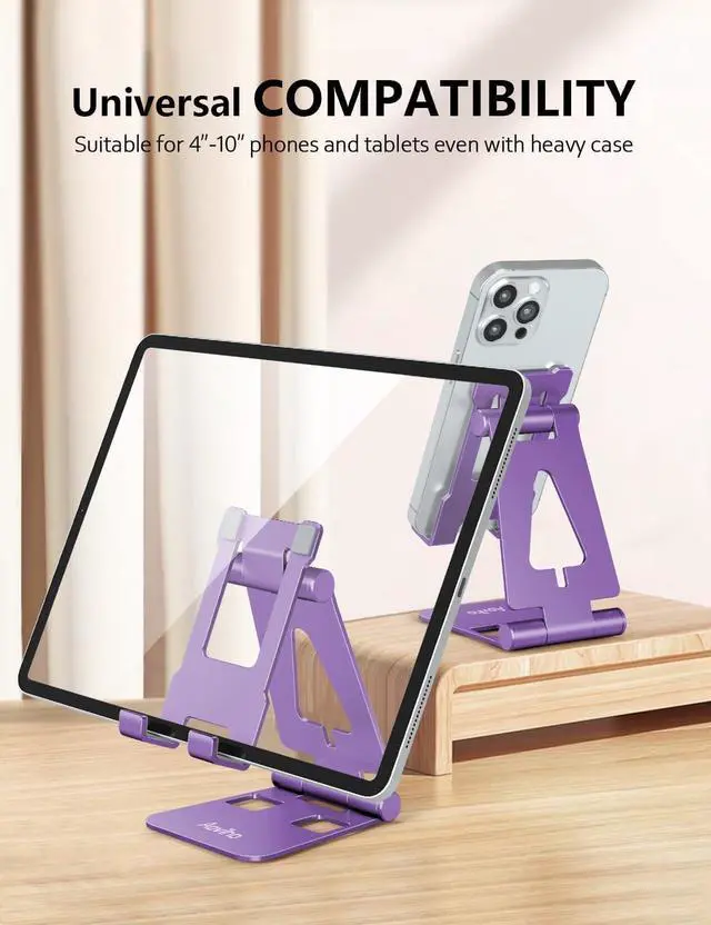 Alt view image 6 of 7 - Aoviho Foldable Cell Phone Stand for Desk, Holder for iPhone,Purple | Folds Flat for Easy Storage, Hands-Free Viewing, Fits iPhone 17/16/15 Series & Samsung Galaxy, Ideal for Office & Home