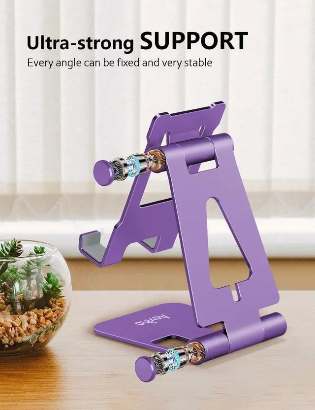 Alt view image 7 of 7 - Aoviho Foldable Cell Phone Stand for Desk, Holder for iPhone,Purple | Folds Flat for Easy Storage, Hands-Free Viewing, Fits iPhone 17/16/15 Series & Samsung Galaxy, Ideal for Office & Home