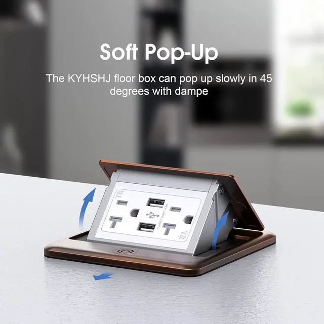 Alt view image 3 of 6 - 4.8A USB Chargers Pop Up Floor Waterproof Electrical Outlet Receptacle Stainless Steel Box, (Bronze)