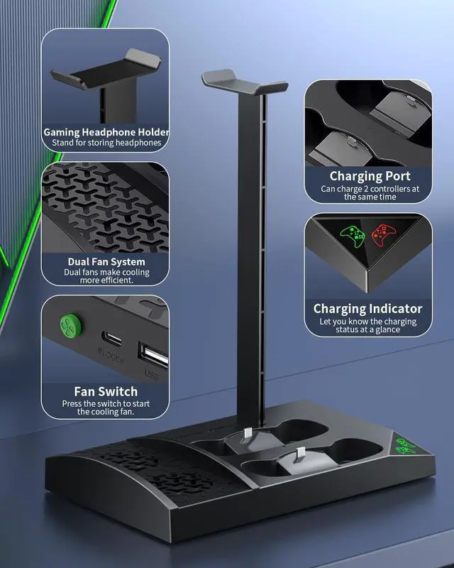 Alt view image 2 of 7 - Charger Stand with Cooling Fan for Xbox Series S Console and Controller,Vertical Dual Charging Dock Accessories with 2 x 1400mAh Rechargeable Battery and Cover, Earphone Bracket for XSS(Black)