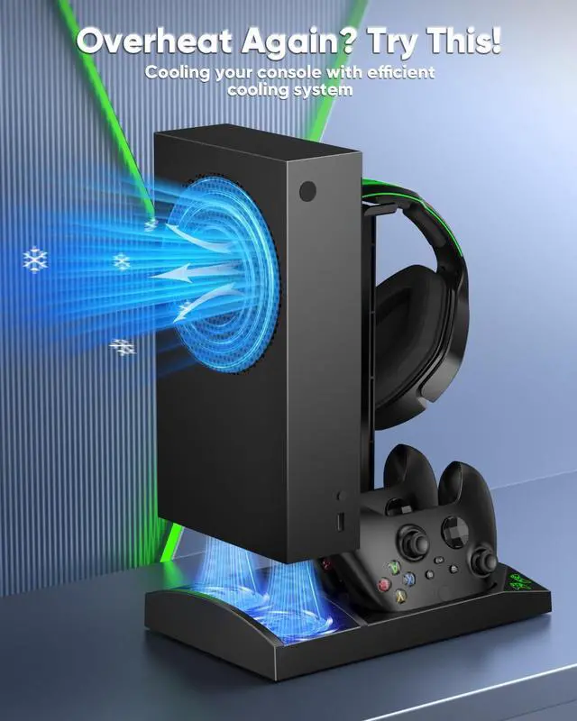 Alt view image 6 of 7 - Charger Stand with Cooling Fan for Xbox Series S Console and Controller,Vertical Dual Charging Dock Accessories with 2 x 1400mAh Rechargeable Battery and Cover, Earphone Bracket for XSS(Black)