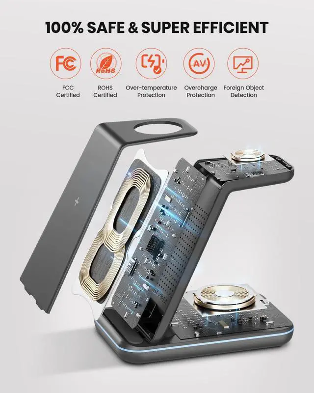 Alt view image 2 of 6 - GEEKERA 3 in 1 Wireless Charging Station, Foldable Wireless Charger Stand for Multiple Apple Devices for iPhone 17 16-8, Apple Watch Ultra//11/10/9/SE/8/7/6/5, AirPods Pro/4/3/2