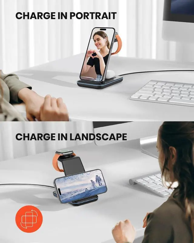 Alt view image 3 of 6 - GEEKERA 3 in 1 Wireless Charging Station, Foldable Wireless Charger Stand for Multiple Apple Devices for iPhone 17 16-8, Apple Watch Ultra//11/10/9/SE/8/7/6/5, AirPods Pro/4/3/2