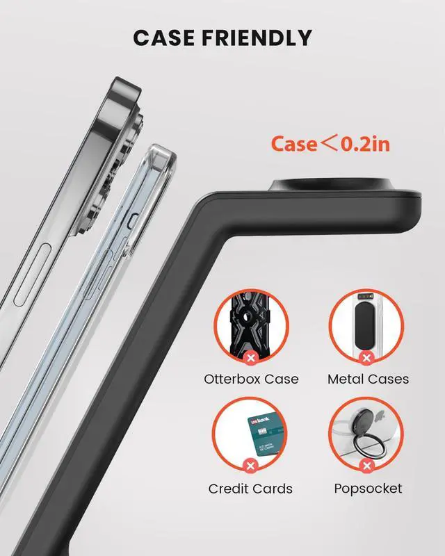 Alt view image 4 of 6 - GEEKERA 3 in 1 Wireless Charging Station, Foldable Wireless Charger Stand for Multiple Apple Devices for iPhone 17 16-8, Apple Watch Ultra//11/10/9/SE/8/7/6/5, AirPods Pro/4/3/2