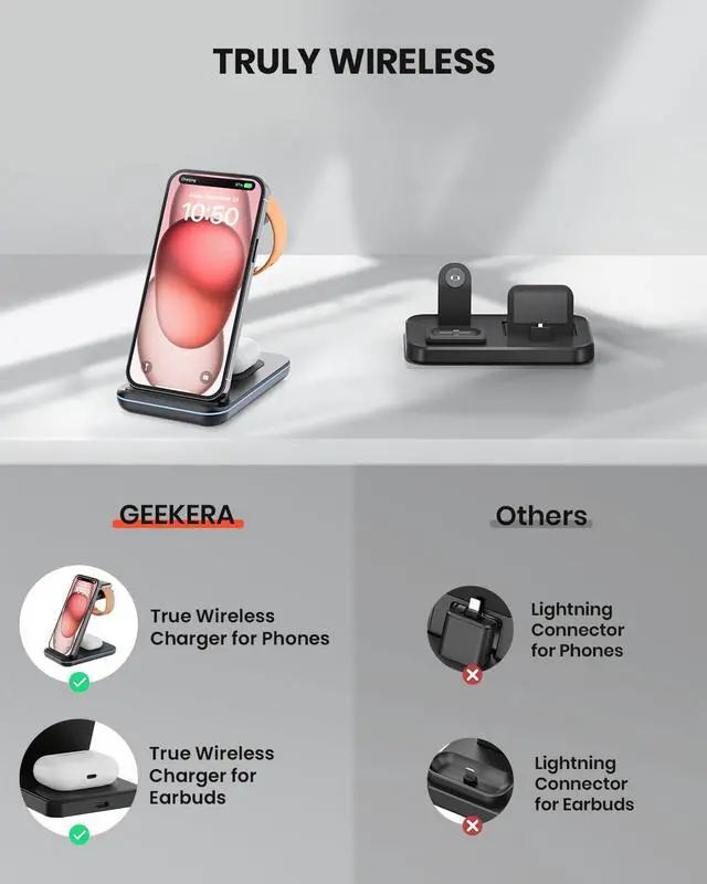 Alt view image 6 of 6 - GEEKERA 3 in 1 Wireless Charging Station, Foldable Wireless Charger Stand for Multiple Apple Devices for iPhone 17 16-8, Apple Watch Ultra//11/10/9/SE/8/7/6/5, AirPods Pro/4/3/2