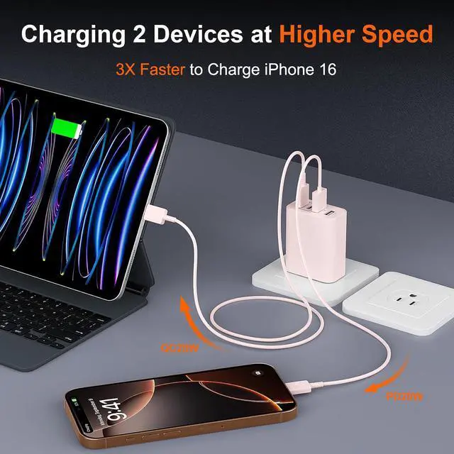 Alt view image 4 of 6 - USB C Fast Charger Block, 40W USBC Wall Charger Plug 4Port Type C Phone Charging Cubes Power Adapter Multiport Brick for iPhone 17/16/15/14/13/12/11/Pro Max/Plus/Air, iPad mini/Pro, Galaxy S25, 2Pack