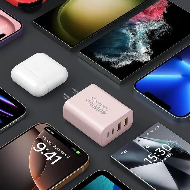Alt view image 6 of 6 - USB C Fast Charger Block, 40W USBC Wall Charger Plug 4Port Type C Phone Charging Cubes Power Adapter Multiport Brick for iPhone 17/16/15/14/13/12/11/Pro Max/Plus/Air, iPad mini/Pro, Galaxy S25, 2Pack