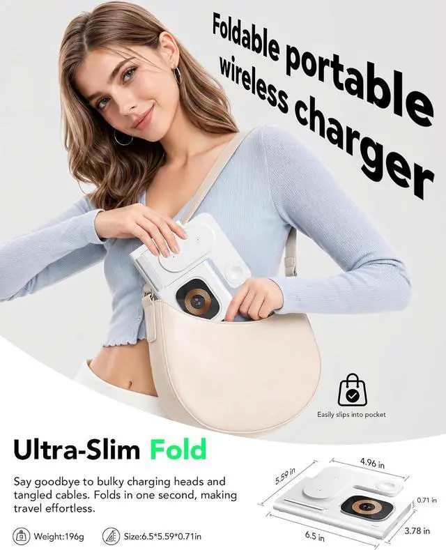 Alt view image 5 of 7 - 3 in 1 Foldable Wireless Fast Charging Station for Apple Multiple Devices | iPhone Charging Station for iPhone 17, Travel iWatch Charger Stand, Light Nightstand Charging Dock for Apple Watch/Airpods