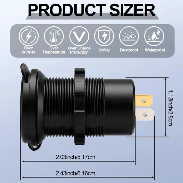 Alt view image 6 of 7 - 12v usb charger, PD 20W USB-C Power Socket and 18W QC3.0 Socket Waterproof Power Outlet 12V/24V with Power Switch 12V USB C Outlet for Car Golf Cart Boat Marine Bus Truck RV Marine Motorcycle etc.