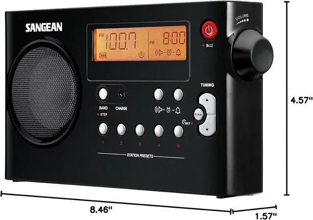 Alt view image 3 of 3 - Sangean PR-D7 AM/FM Digital Portable Radio with Built-in Battery Charger (Black)