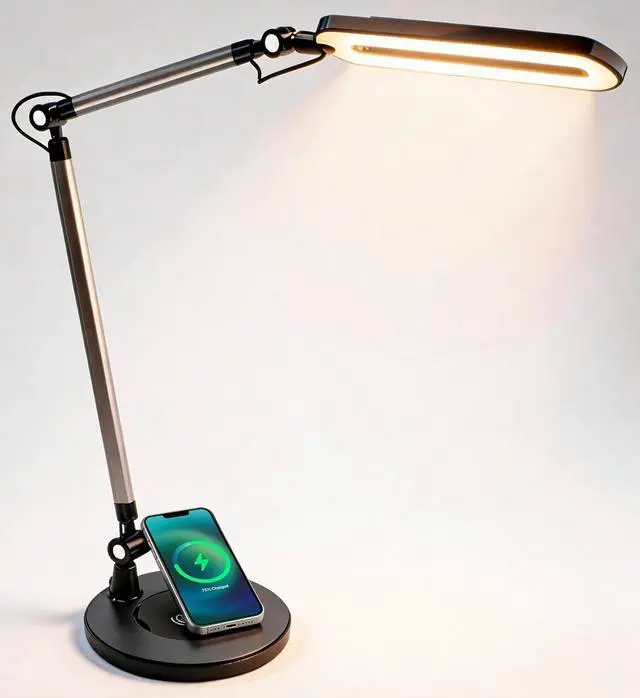 Main image of OTUS LED Architect Desk Lamp for Home Office, Adjustable Swing Arm | Built-in 10 W Qi Wireless Charger in Base, 11.8 in LED panel, 3 Color Temperatures, Stepless dimming, Memory function