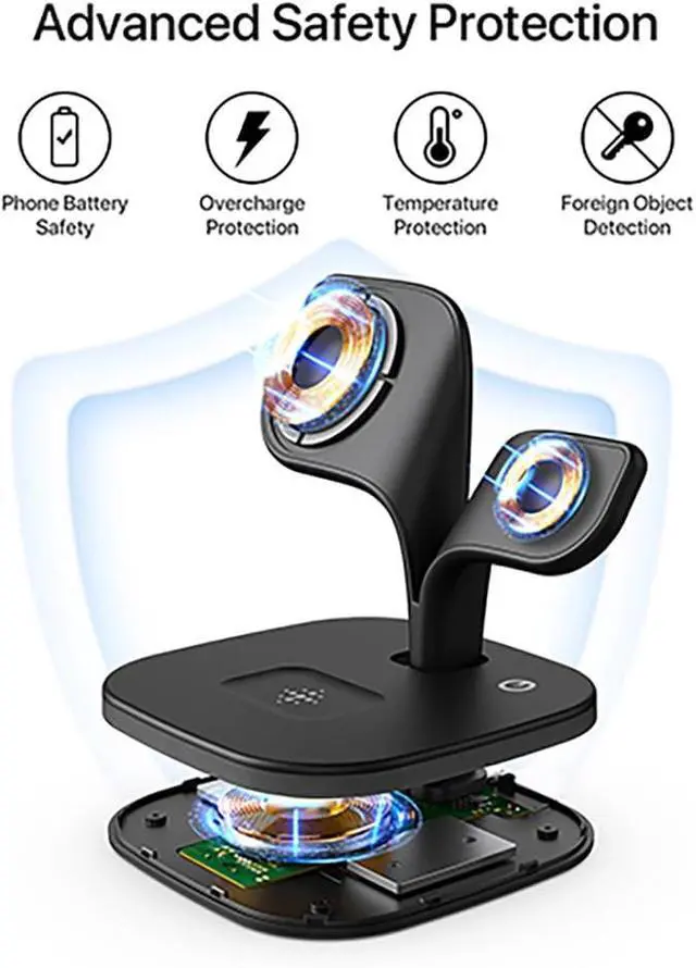 Alt view image 7 of 7 - EXW Wireless Charging Station for Magsafe Charger,Charging Station for Multiple Devices,Wireless Charger for iPhone 17 Air 16 15 14 13 12,Apple Watch,AirPods with LED(Black)