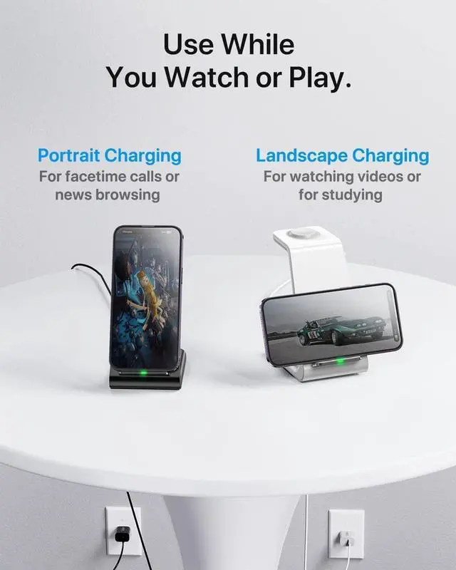 Alt view image 5 of 7 - Intoval 3 in 1 Wireless Charging Station for iPhone and Apple Watch,Fast Wireless Charger Stand,Compact Desk Charging Dock for iPhone17 16 15 14 13/Pro/Max, iWatch11 10 9 Ultra/SE 3/4,AirPods