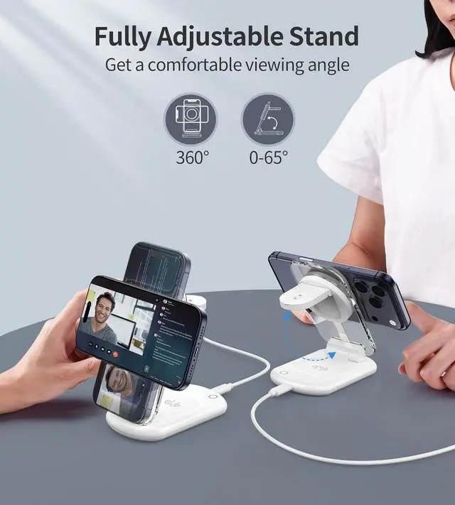 Alt view image 7 of 7 - 3 in 1 Magnetic Wireless Charging Station for Apple Devices | Fast Travel Charger Stand with Night Light for MagSafe-enabled iPhone 17 16 15 14 13 12 Series, Apple Watch/AirPods Pro, WH