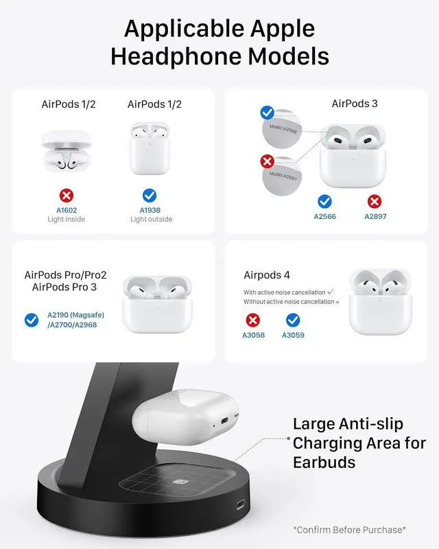 Alt view image 5 of 7 - Anlmz 3 in 1 Charging Station for iPhone, Wireless Charger for iPhone 17 16e 16 15 14 13 12 11 X Pro Max & Apple Watch - Wireless Charging Station for AirPods 4 3 Pro