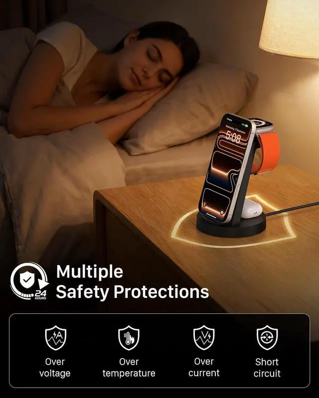 Alt view image 7 of 7 - Anlmz 3 in 1 Charging Station for iPhone, Wireless Charger for iPhone 17 16e 16 15 14 13 12 11 X Pro Max & Apple Watch - Wireless Charging Station for AirPods 4 3 Pro