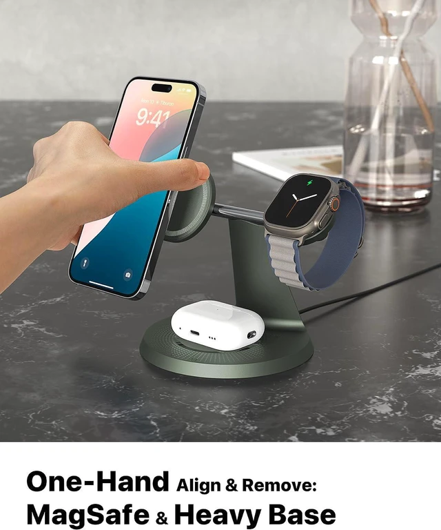 Alt view image 3 of 7 - 3 in 1 Wireless Charging Station for Apple Devices with MagSafe | Charging for iPhone 17/Air/16/15/14/13, AirPods, Apple Watch, Weighted Stable Charging Stand, USB-C Adapter Included