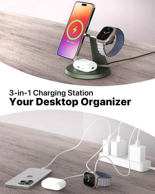 Alt view image 4 of 7 - 3 in 1 Wireless Charging Station for Apple Devices with MagSafe | Charging for iPhone 17/Air/16/15/14/13, AirPods, Apple Watch, Weighted Stable Charging Stand, USB-C Adapter Included