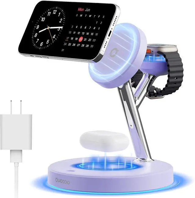 Main image of Adjustable Blue Ambient Light Wireless Charger 3 in 1 for iPhone, Magnetic Charging Station for Apple Family,15W Fast MagSafe Charger Stand,for iPhone17-12-iWatch AirPods Series