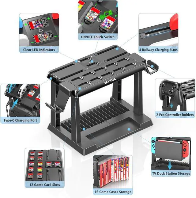 Alt view image 4 of 6 - Switch Organizer Station with Controller Charger, Charging Dock for Nintendo Switch & OLED Joycons, Storage for Games, TV Dock, Pro Controller, Accessory Kits