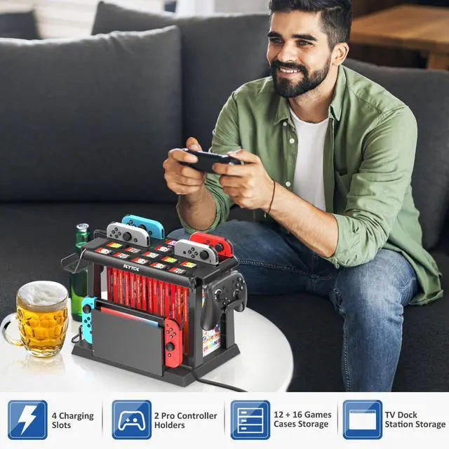Alt view image 6 of 6 - Switch Organizer Station with Controller Charger, Charging Dock for Nintendo Switch & OLED Joycons, Storage for Games, TV Dock, Pro Controller, Accessory Kits