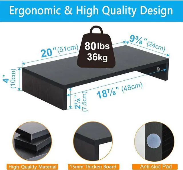 Alt view image 5 of 7 - TEAMIX 20 Inch Monitor Stand Riser for Desk, Wood Computer Stand, Black | Fits Laptop, Printer, TV, PC Tower, Full Keyboard Storage Underneath, Ergonomic, Desk Organizer for Home Office, Gaming Setup