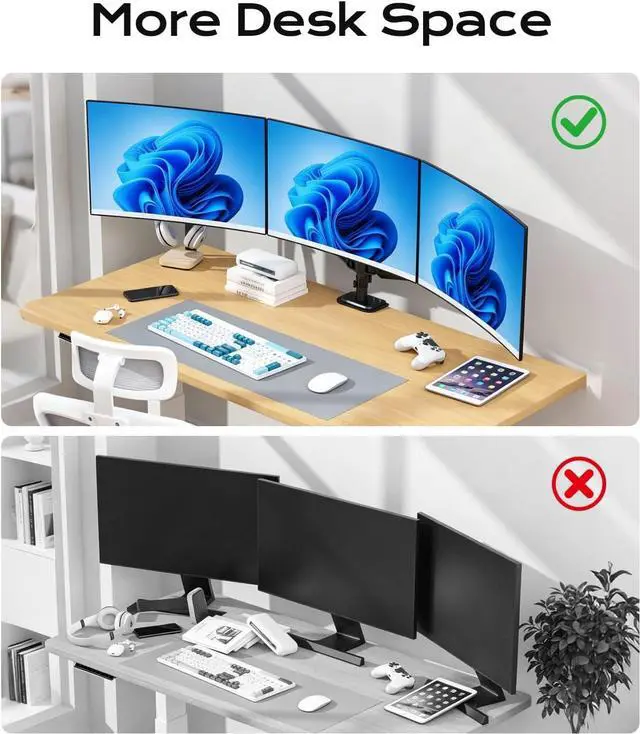 Alt view image 7 of 7 - Pholiten Triple Monitor Mount for17-32 inches Screen, 2 Gas Spring Arms | Fully Adjustable Heavy Duty Monitor Arm, Clamp & Grommet Mounting, Holds 22 lbs Each