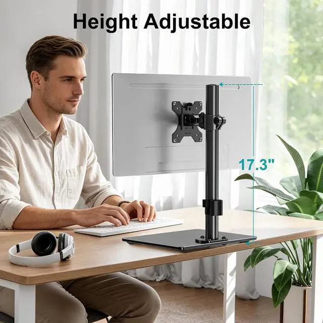 Alt view image 2 of 7 - MOUNT PRO Single Monitor Stand Fits Max 32 inch Screen, Free-Standing Computer Desk Stand, Display Mount with Height Adjustable, Swivel, Tilt, Rotation, VESA Monitor Stand 100x100