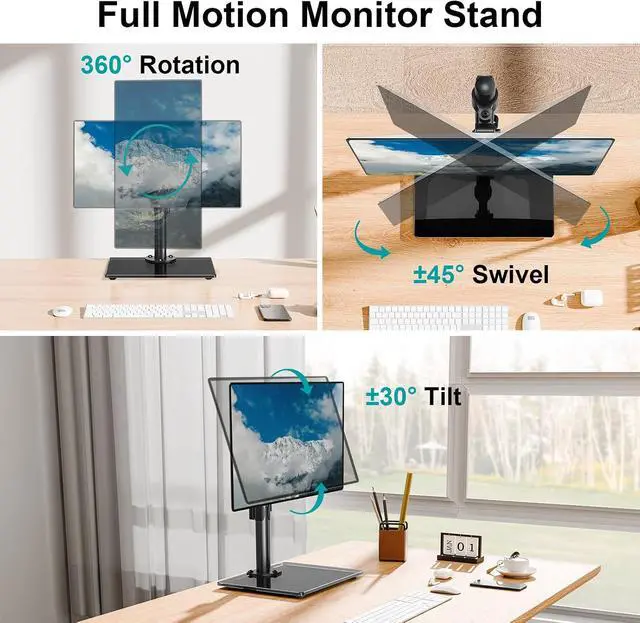 Alt view image 4 of 7 - MOUNT PRO Single Monitor Stand Fits Max 32 inch Screen, Free-Standing Computer Desk Stand, Display Mount with Height Adjustable, Swivel, Tilt, Rotation, VESA Monitor Stand 100x100
