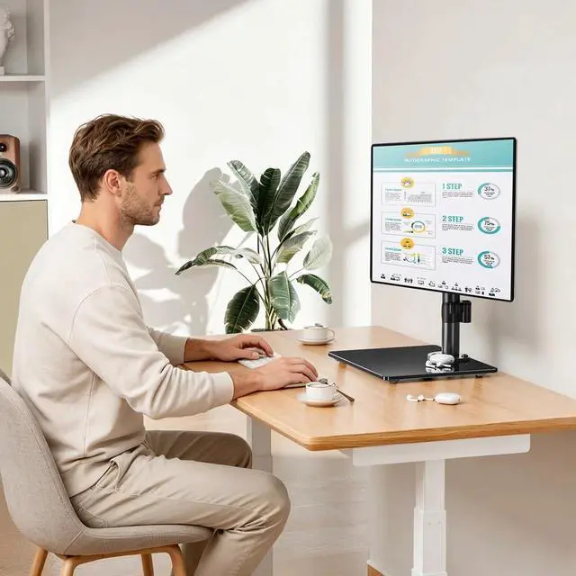Alt view image 6 of 7 - MOUNT PRO Single Monitor Stand Fits Max 32 inch Screen, Free-Standing Computer Desk Stand, Display Mount with Height Adjustable, Swivel, Tilt, Rotation, VESA Monitor Stand 100x100