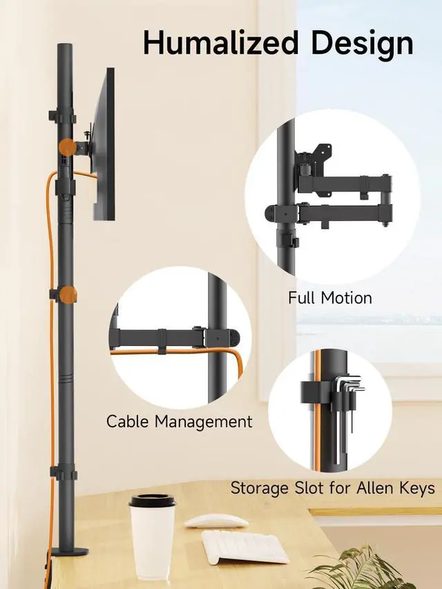 Alt view image 5 of 7 - Monitor Mount Single Fully Adjustable Arm Monitor Arm Fits One Screen 13-32 inch 22lbs for Computer Screen 13 15 17 19 20 22 23 24 26 27 30 32 inch VESA 75 100 (MD71221)