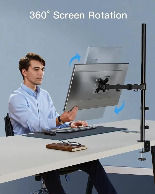 Alt view image 4 of 7 - HUANUO Single Monitor Arm with 39 inch Extra-Tall Pole, Adjustable Computer Desk Mount for 1332 inch Screens and up to 38 inch Ultrawide Screens, Hold 22 lbs, Monitor Stand with C-Clamp & Grommt Base