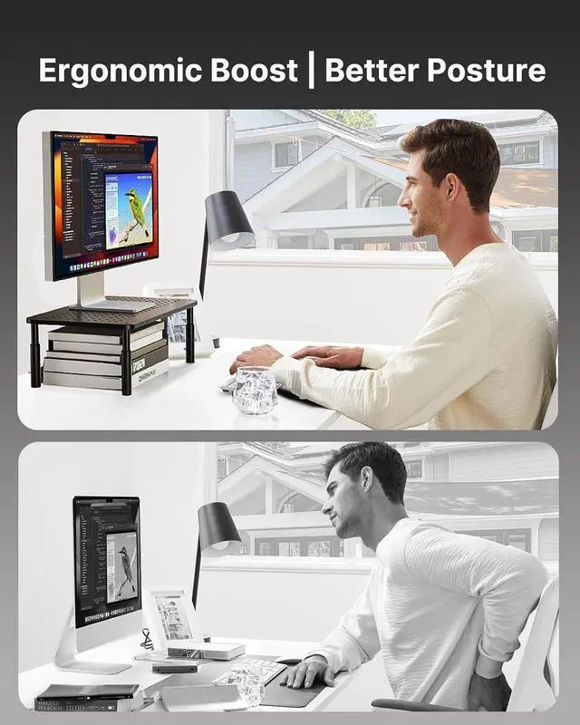 Alt view image 2 of 7 - HUANUO Monitor Stand, Monitor Stand Riser 3 Height Adjustable, Monitor Riser with Airflow Vents, Laptop Stand for Desk, Laptop Riser, Desk Organizer for Monitor, Laptop, PC, Printer