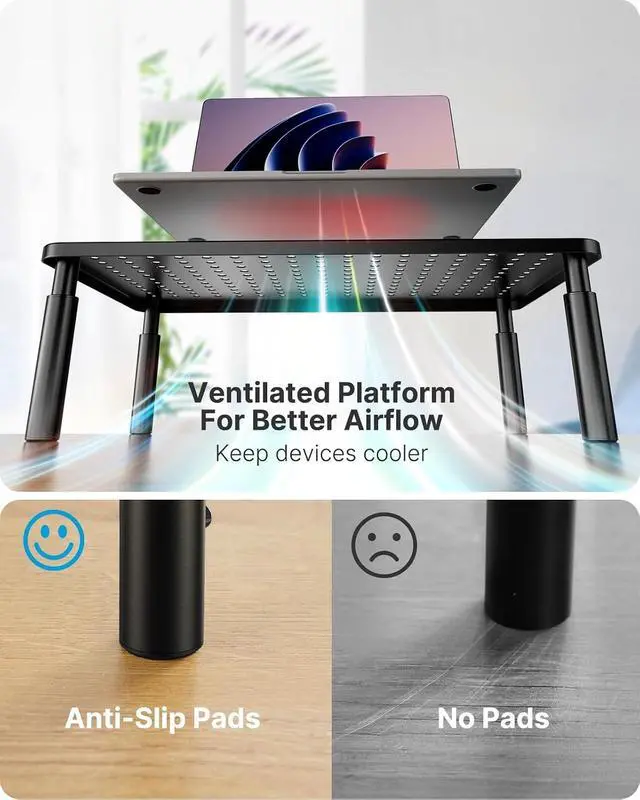 Alt view image 6 of 7 - HUANUO Monitor Stand, Monitor Stand Riser 3 Height Adjustable, Monitor Riser with Airflow Vents, Laptop Stand for Desk, Laptop Riser, Desk Organizer for Monitor, Laptop, PC, Printer