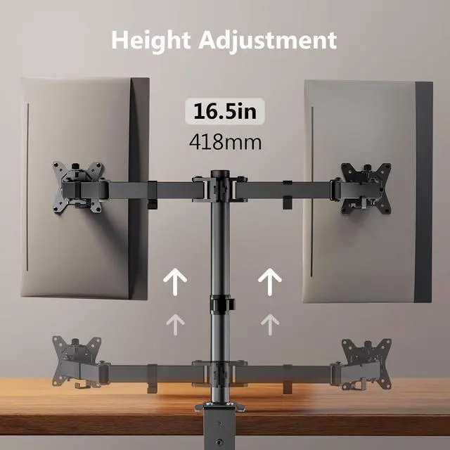 Alt view image 7 of 7 - ErGear Dual Monitor Stand, Heavy Duty Adjustable Monitor Desk Mount for 2 Screens up to 32 Inches, Fully Adjustable Height, Tilt, Swivel, Rotate, Supports 17.6 lbs per Monitor Arm, Easy Installation